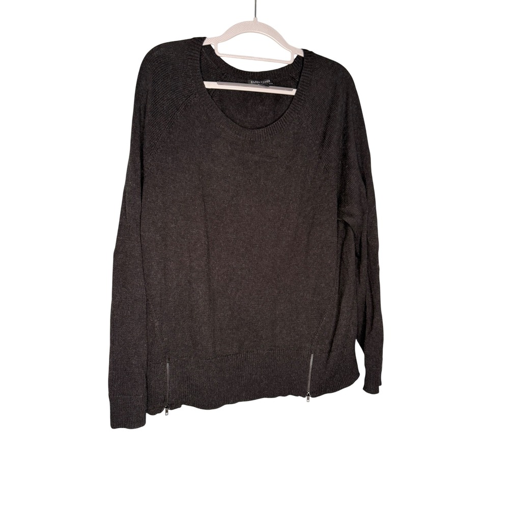 Eileen Fisher Organic Cotton Cashmere Side Zip Sweater Charcoal Grey XL